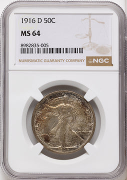1916-D 50C Walking Liberty Half Dollar NGC MS64