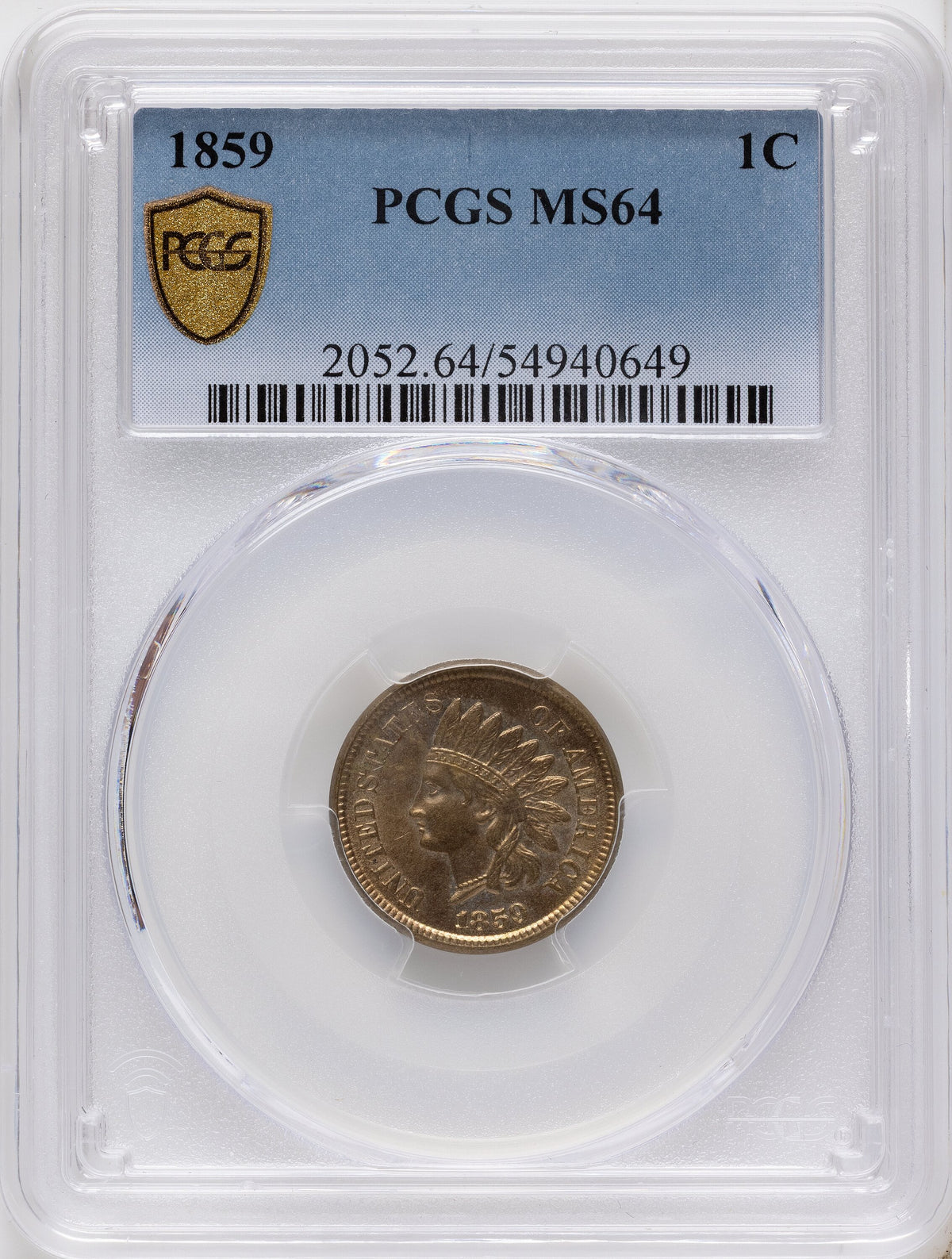 1859 1C Indian Cent PCGS MS64