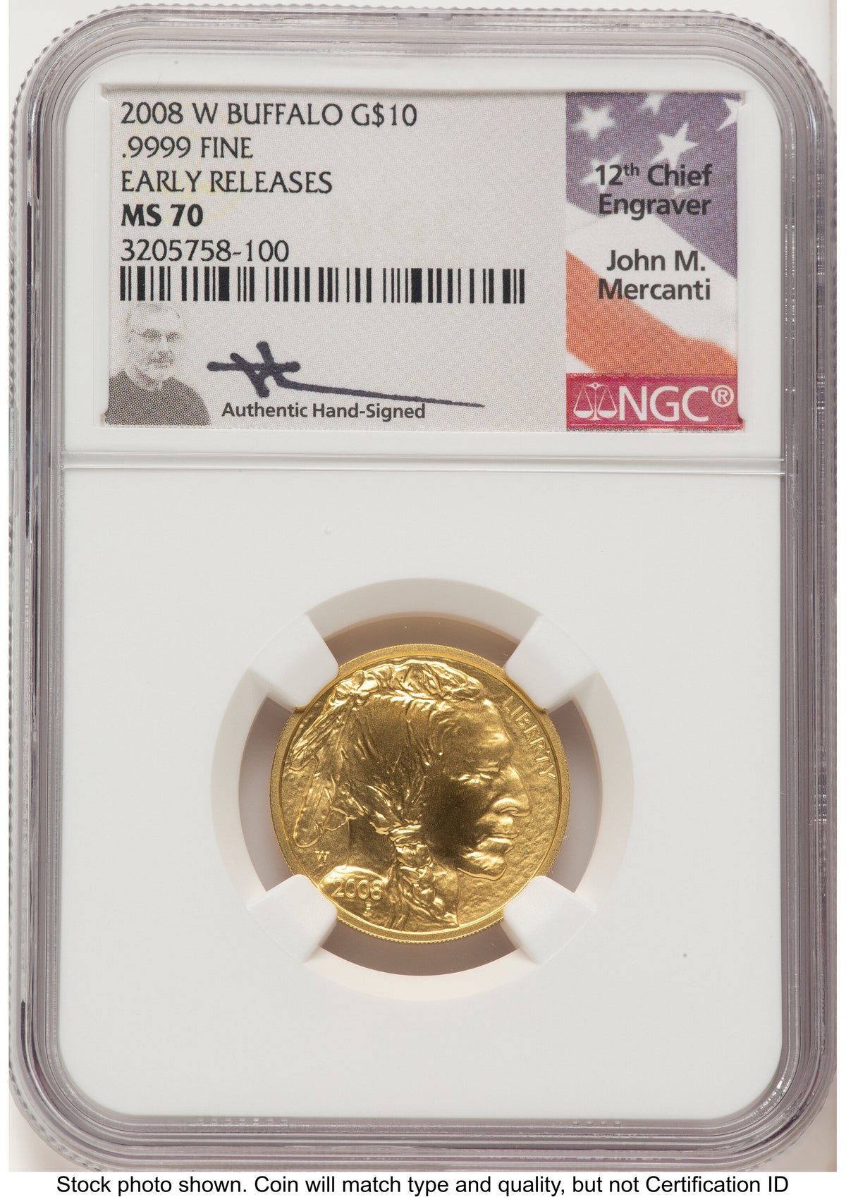 2008-W Burnished Gold Buffalo 1.85 oz ER John NGC MS70 Mercanti