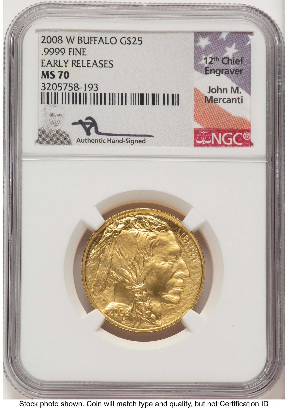 2008-W Burnished Gold Buffalo 1.85 oz ER John NGC MS70 Mercanti