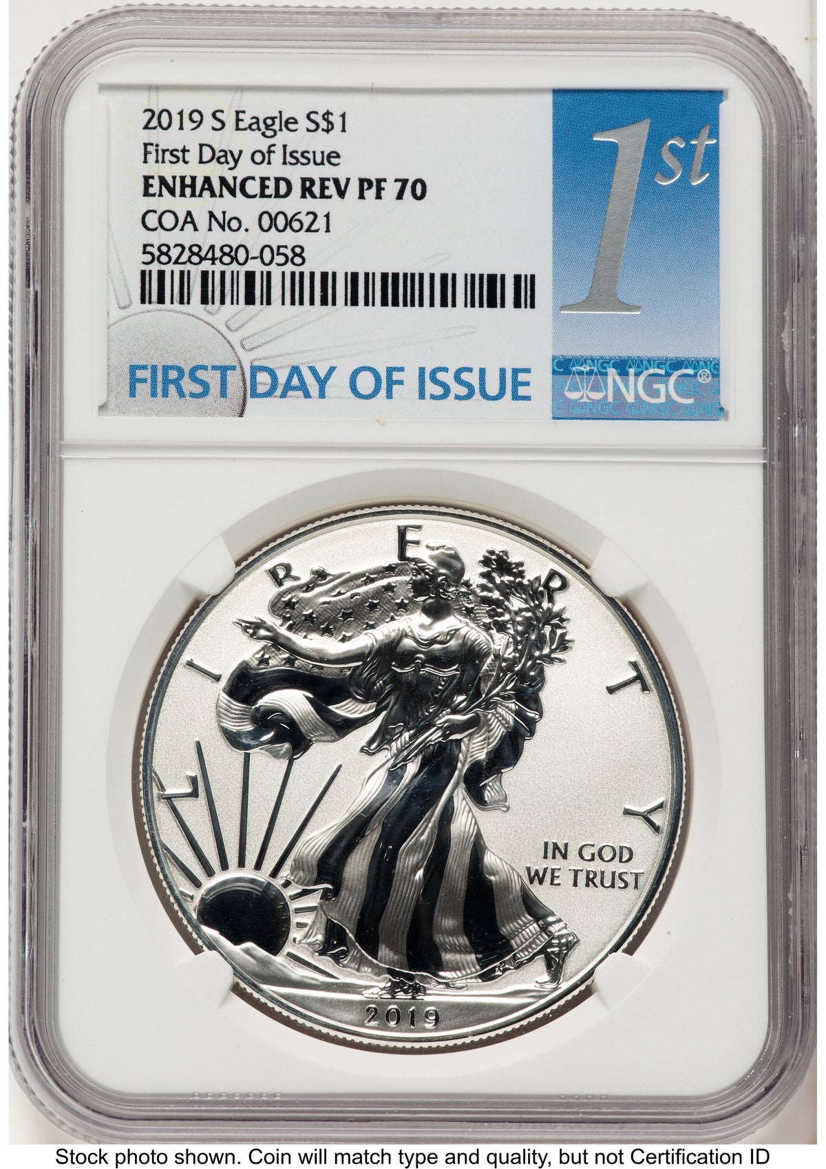 2019-S Enhanced Reverse Proof Silver Eagle 1 oz FDI 1ST NGC PF70