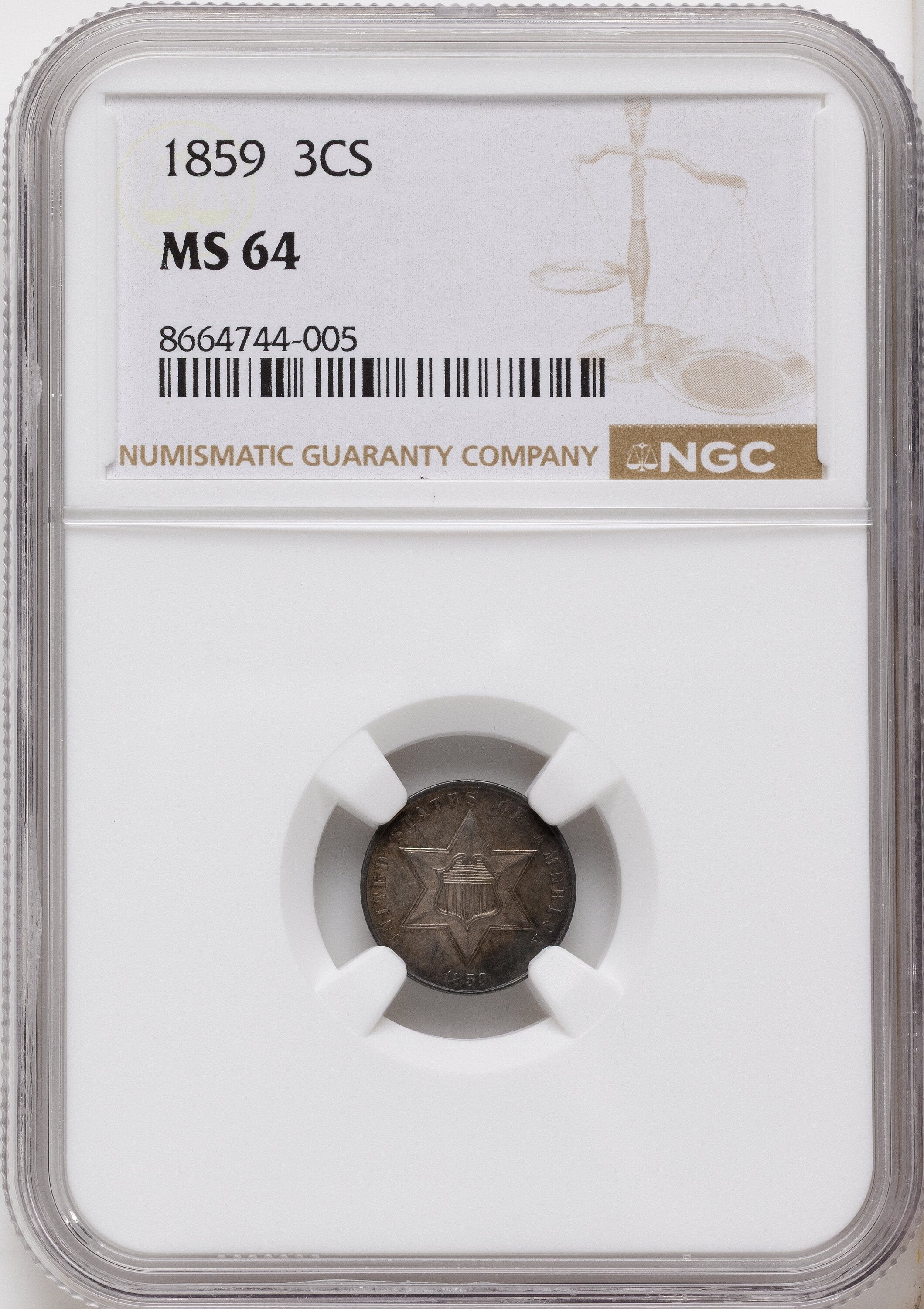 1859 3CS Three Cent Silver NGC MS64