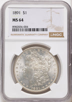 1891 NGC Secure Morgan Dollar NGC MS64