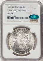 1891-CC $1 VAM-3 Spitting Eagle CAC Morgan Dollar NGC MS64