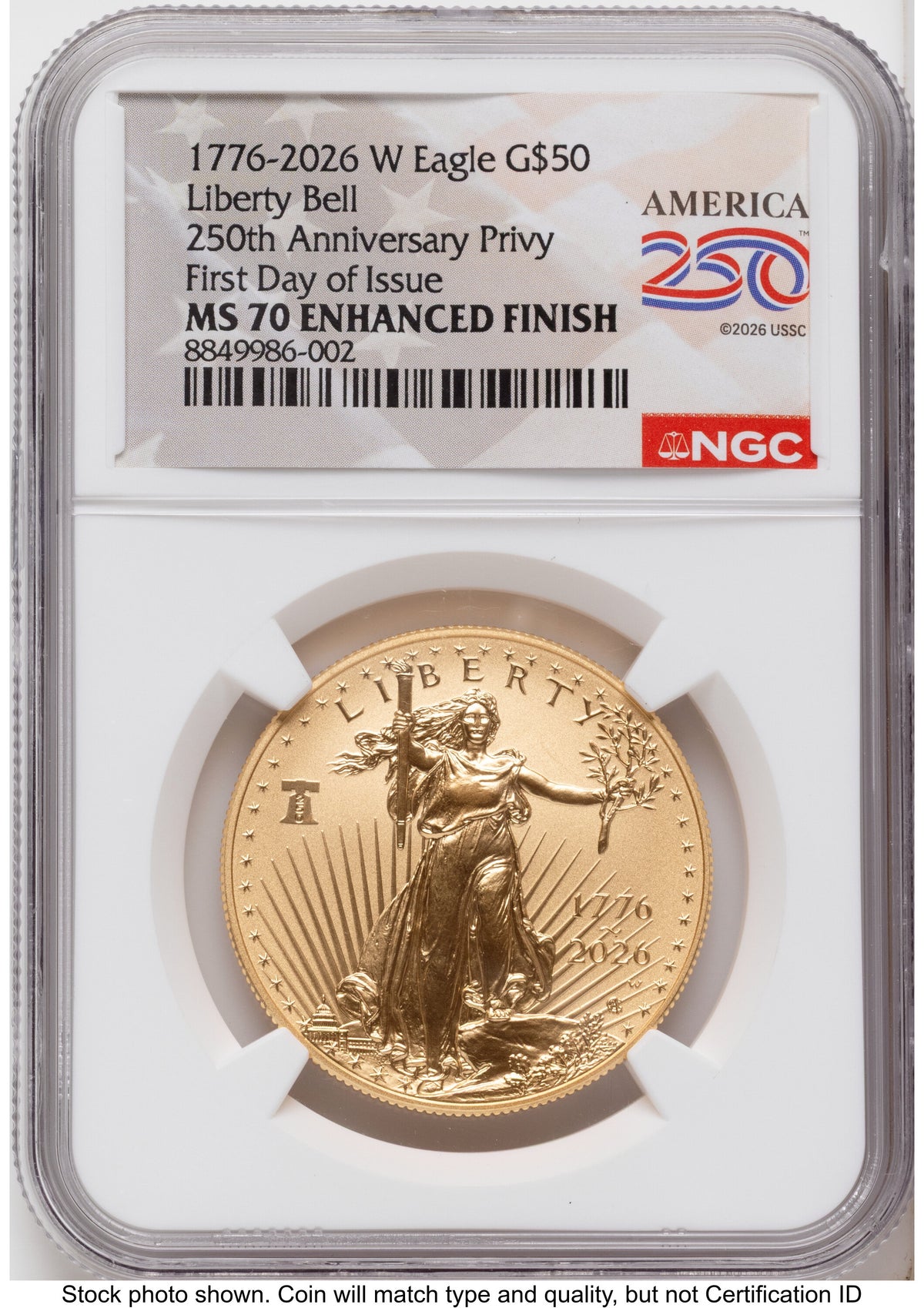 2026-W Enhanced Gold Eagle 1 oz FDI America 250 Label NGC MS70