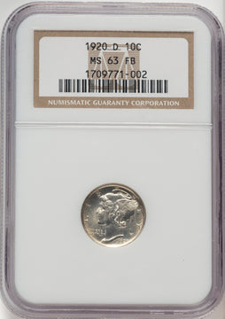 1920-D 10C FB Mercury Dime NGC MS63