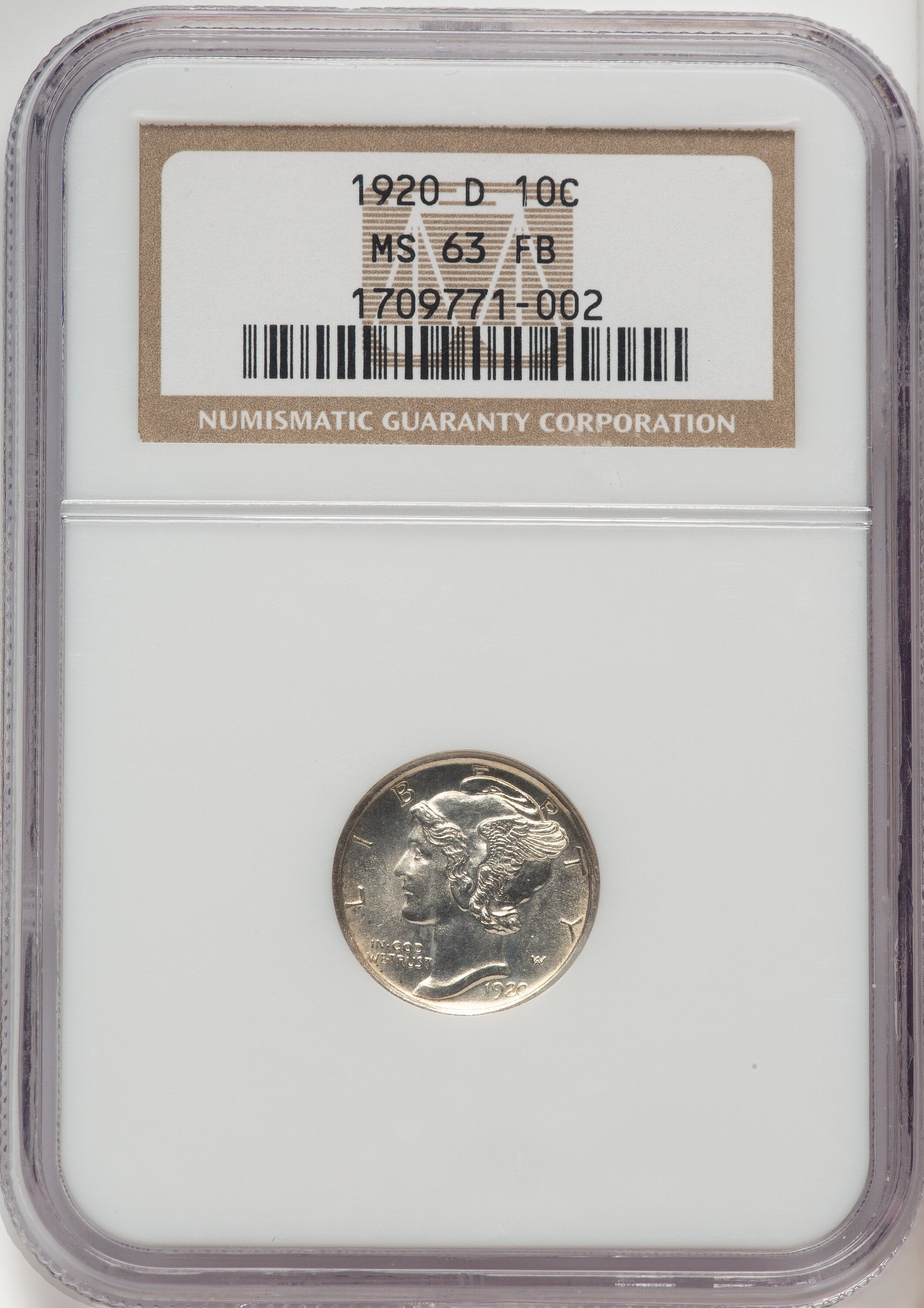 1920-D 10C FB Mercury Dime NGC MS63