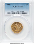1862 $5 Liberty Half Eagle PCGS AU55