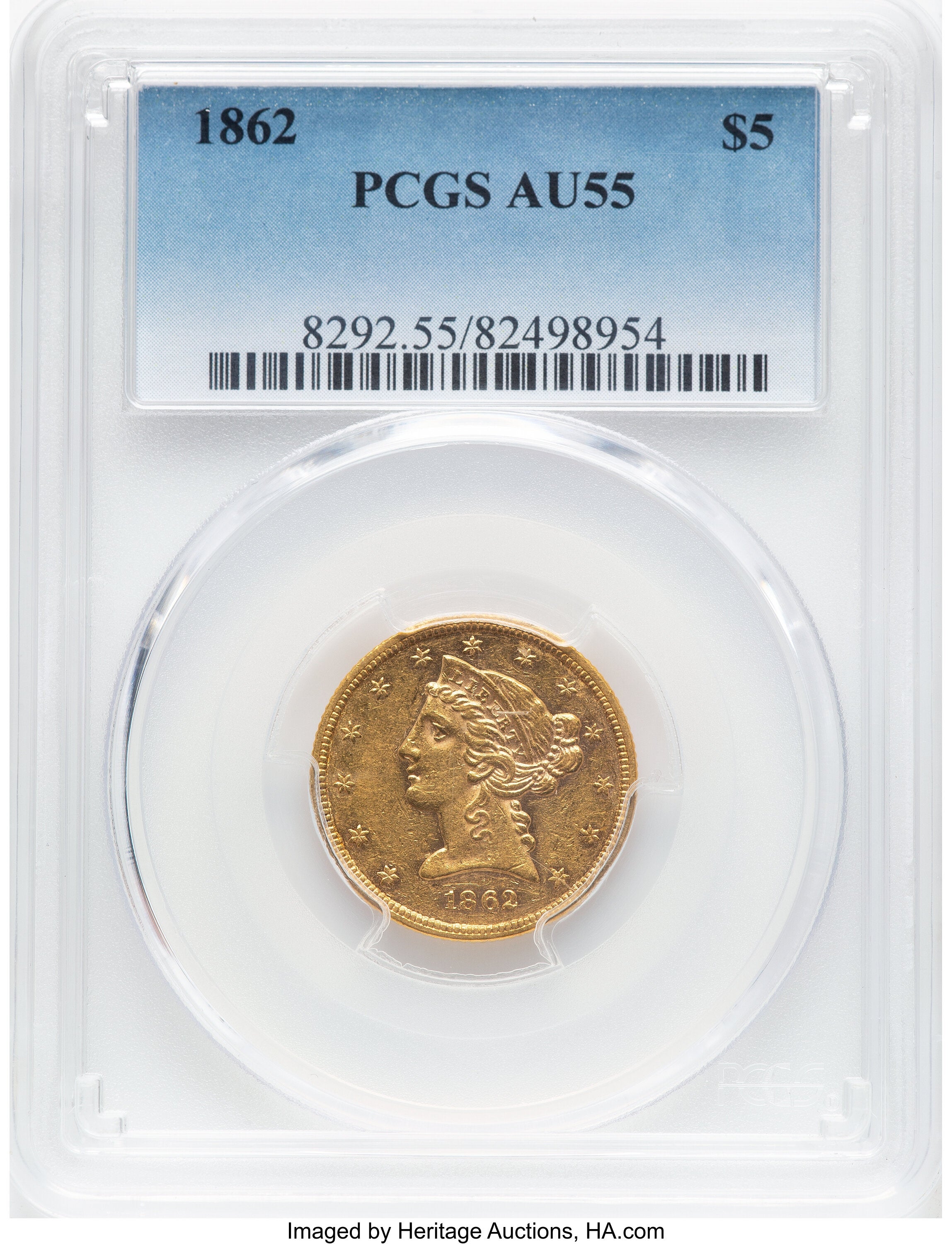 1862 $5 Liberty Half Eagle PCGS AU55