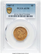1867-S $5 Liberty Half Eagle PCGS AU58