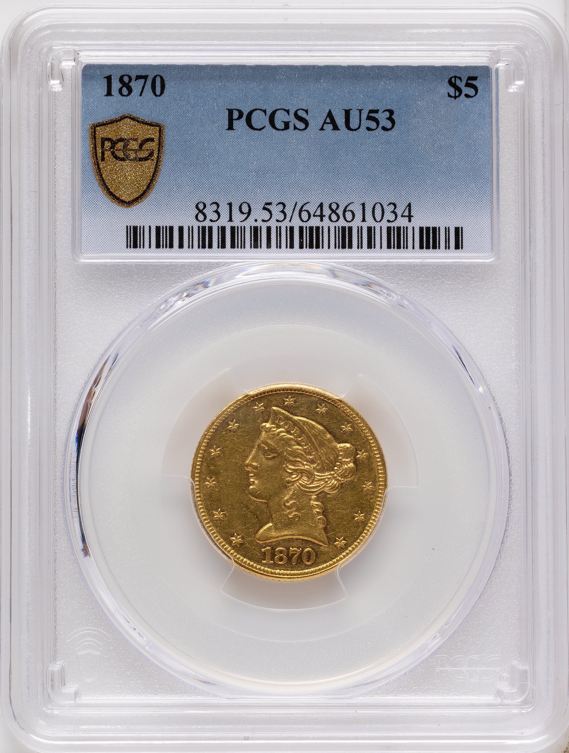 1870 $5 Liberty Half Eagle PCGS AU53