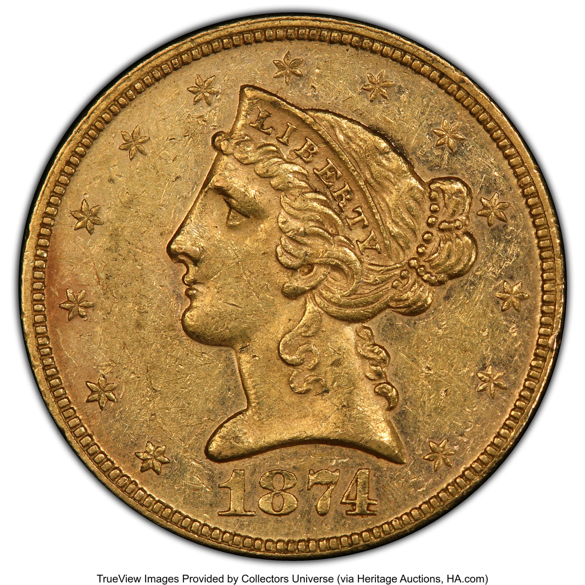 1874 $5 Liberty Half Eagle PCGS AU58