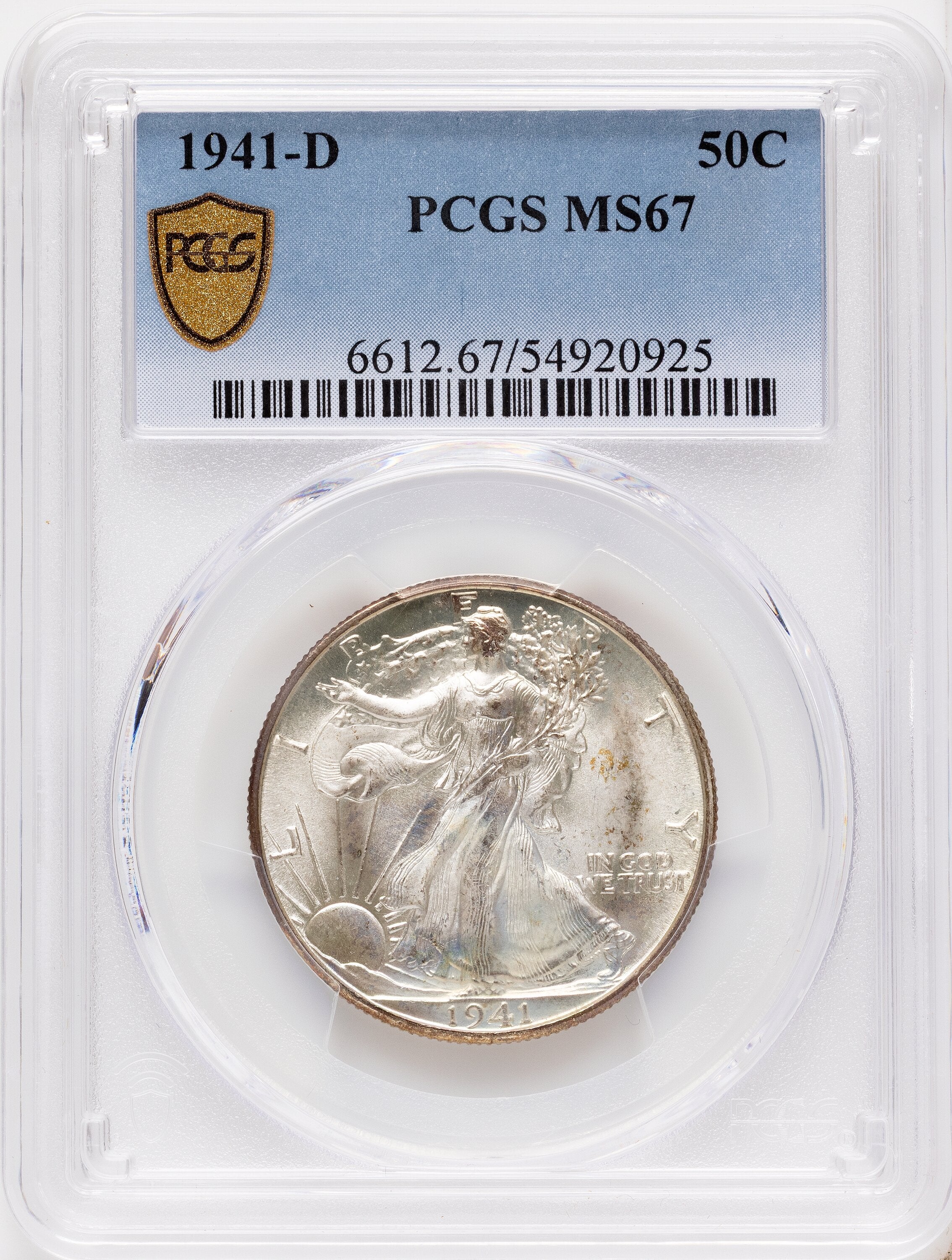 1941-D 50C Walking Liberty Half Dollar PCGS MS67