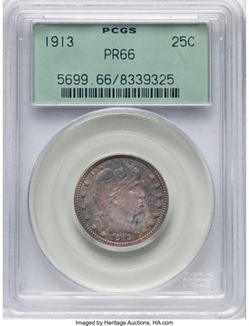 1913 25C Proof Barber Quarter PCGS PR66