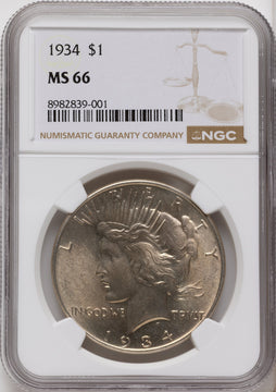 1934 Peace Dollar NGC MS66