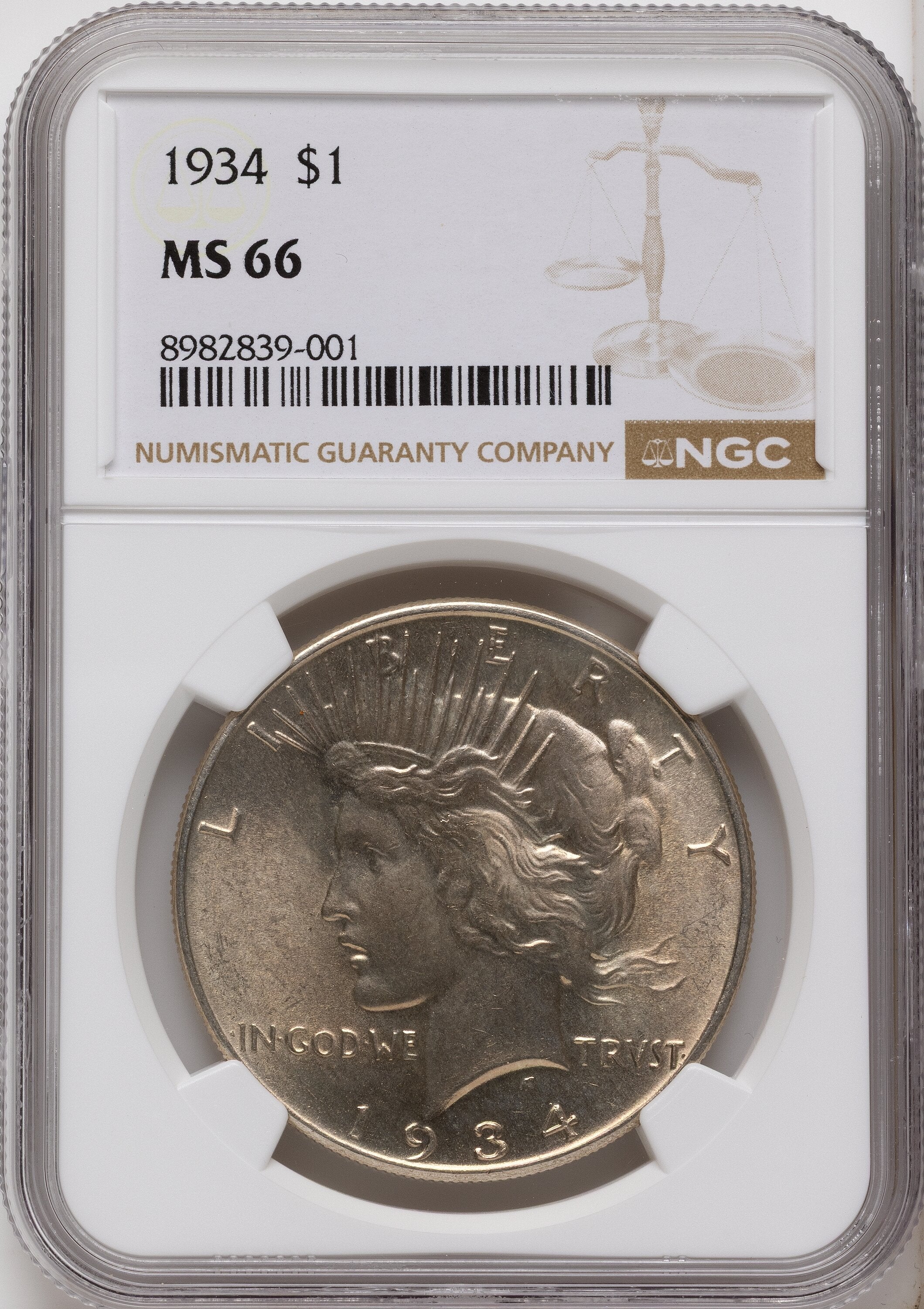 1934 Peace Dollar NGC MS66