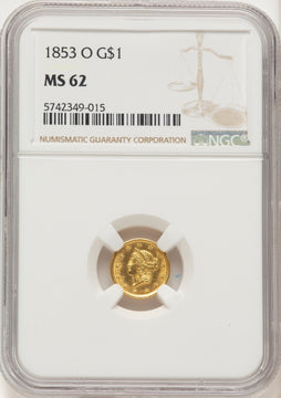 1853-O G$1 Gold Dollar NGC MS62
