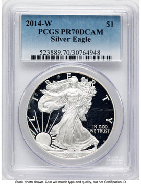 2014-W Proof Silver Eagle 1 oz Blue Gradient PCGS PR70