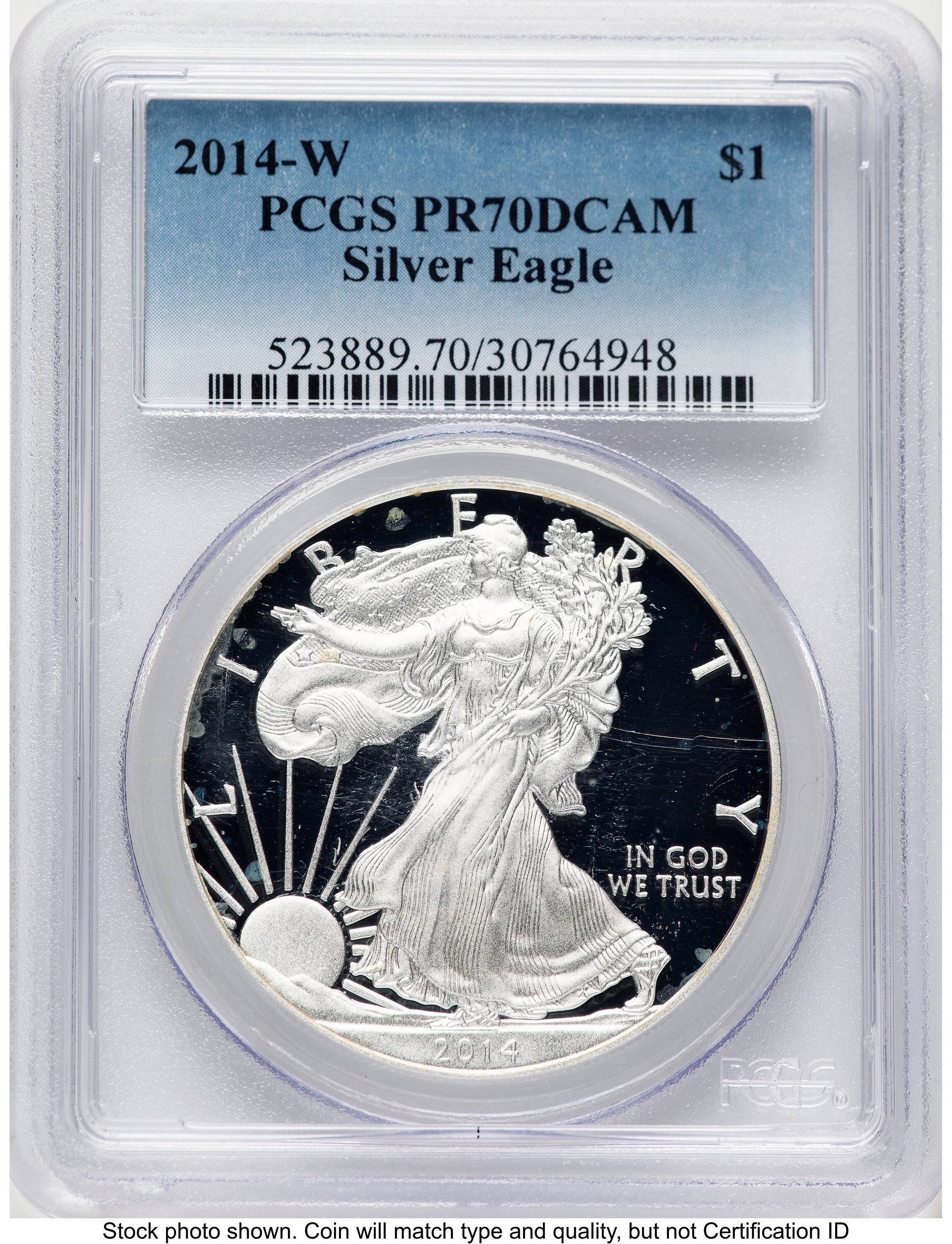 2014-W Proof Silver Eagle 1 oz Blue Gradient PCGS PR70