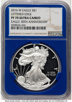 2016-W Proof Silver Eagle 1 oz Brown Label Blue Core NGC PF70