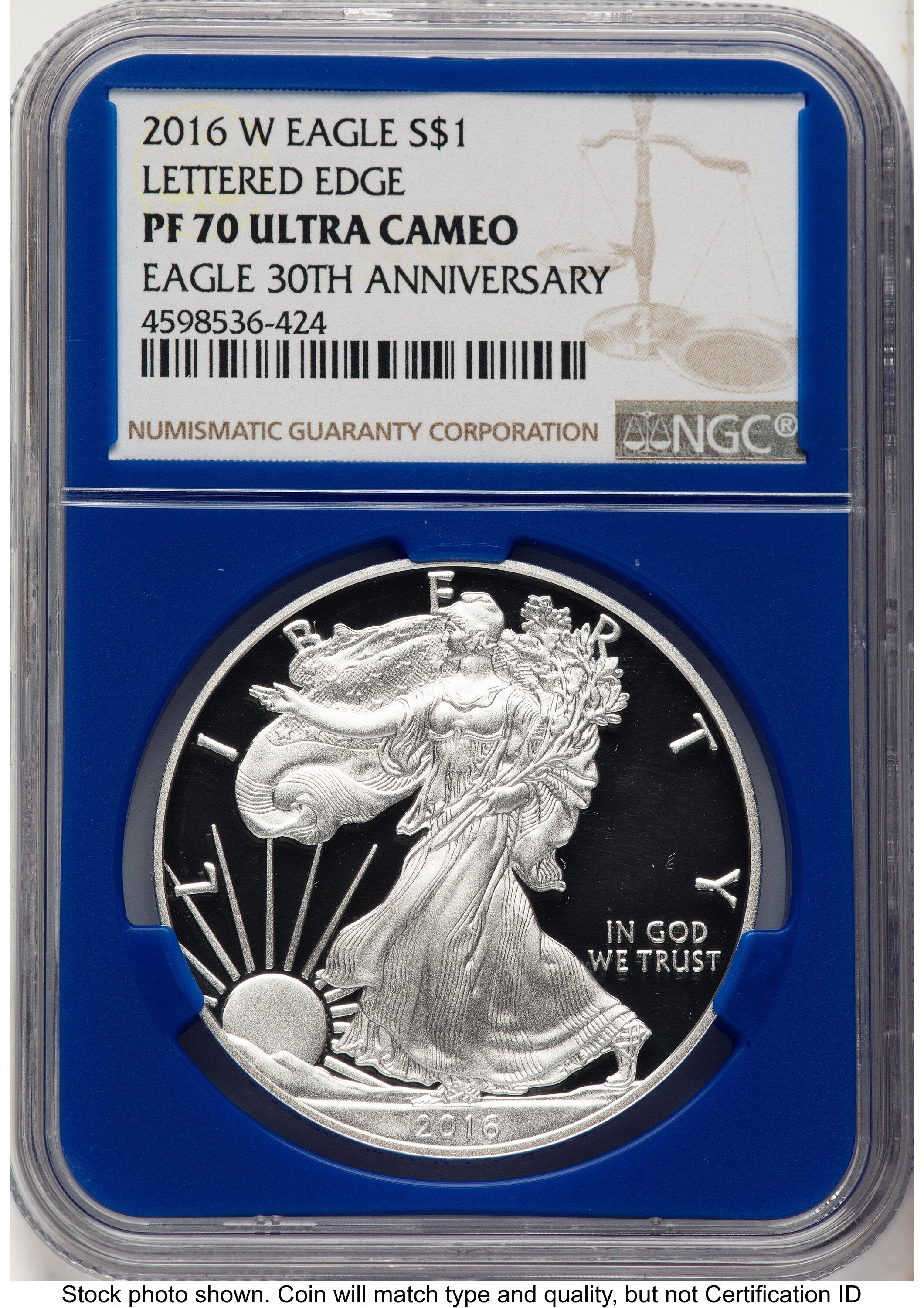 2016-W Proof Silver Eagle 1 oz Brown Label Blue Core NGC PF70