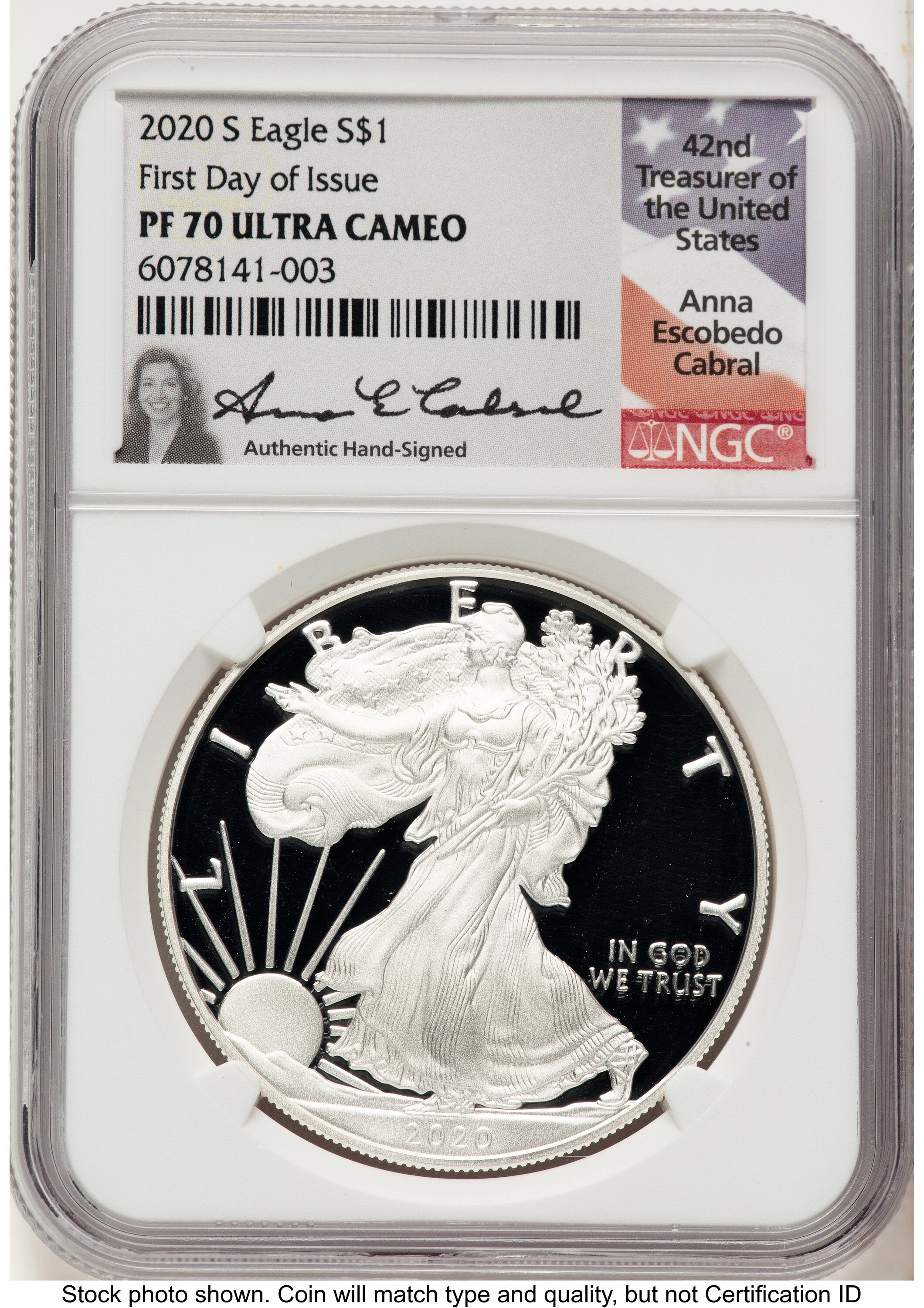2020-S Proof Silver Eagle 1 oz FDI Anna Cabral NGC PF70