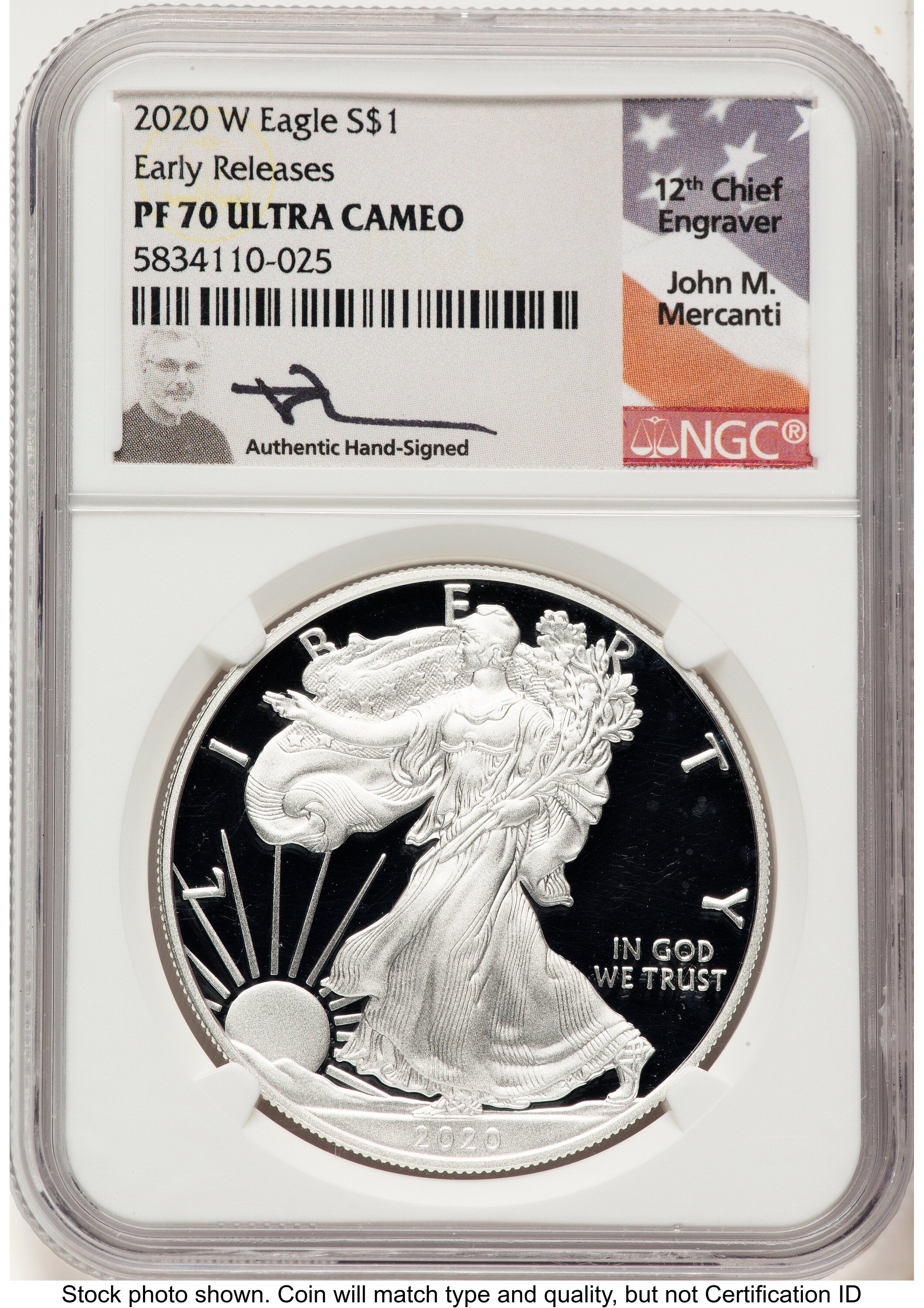 2020-W Proof Silver Eagle 1 oz ER John NGC PF70 Mercanti