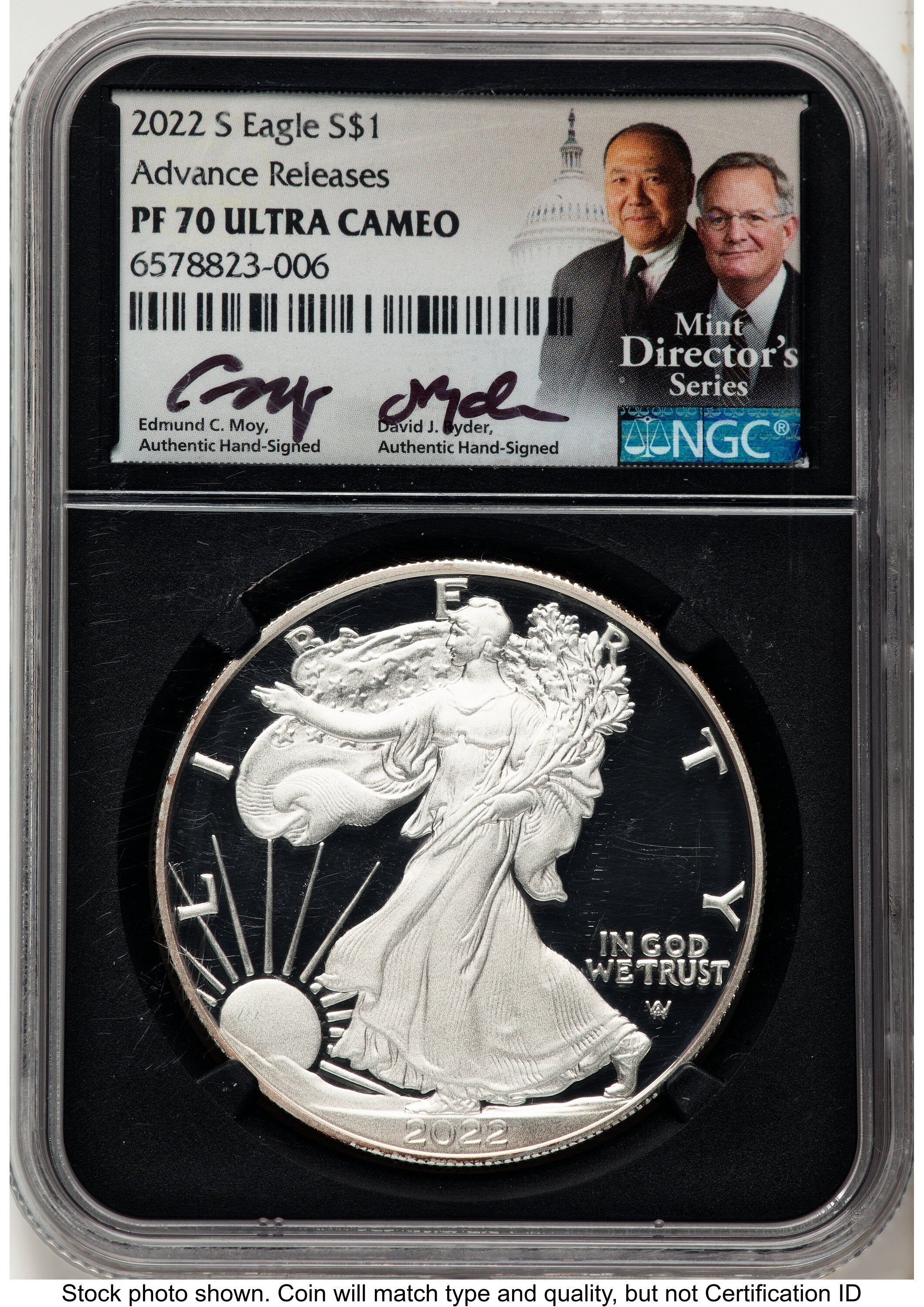 2022-S Proof Silver Eagle 1 oz AR /David J Ryder Mint Director's Series NGC PF70 Ed Moy