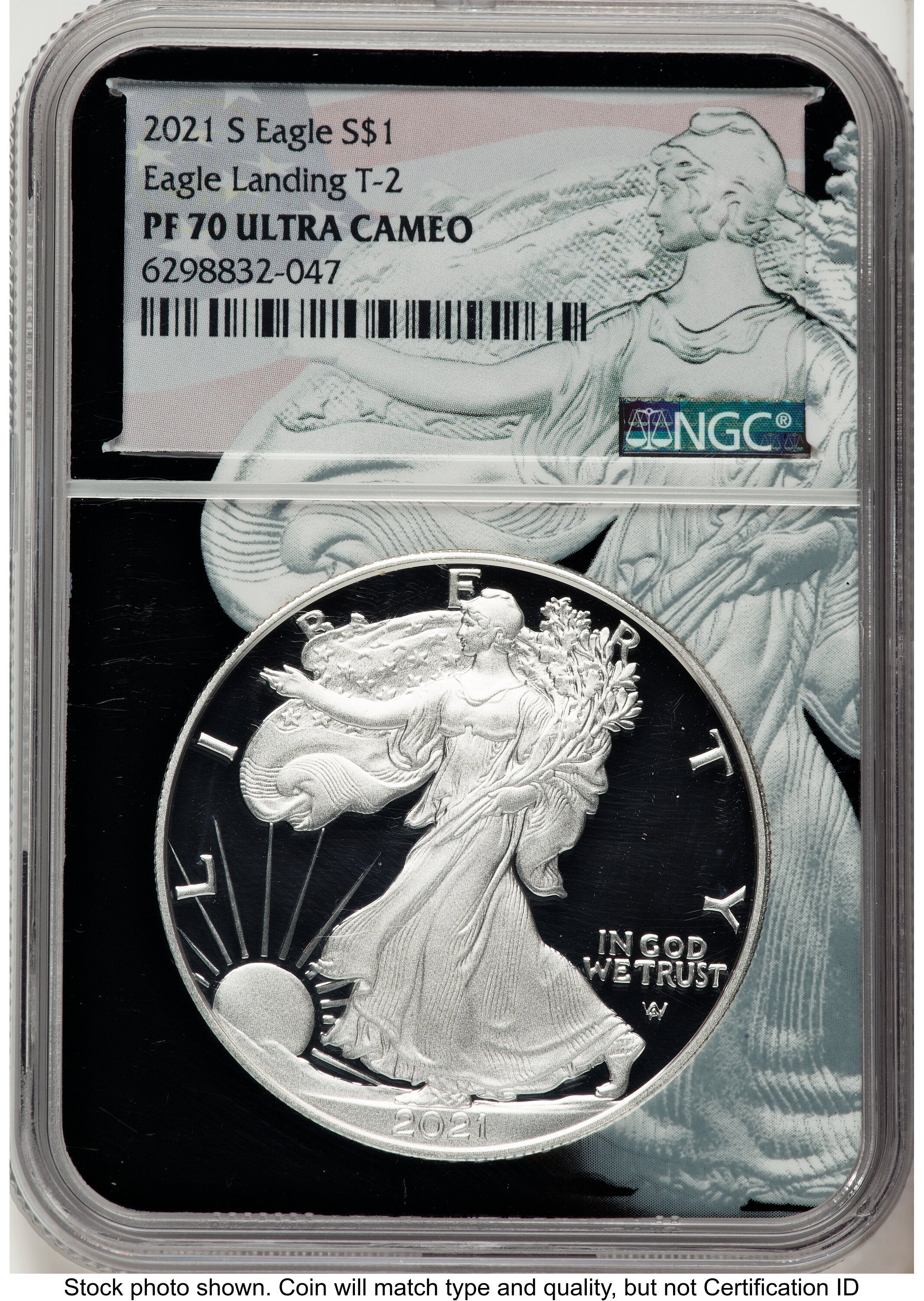 2021-S TY2 Proof Silver Eagle 1 oz Black Silver Eagle Core Overlay/Label NGC PF70