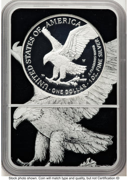 2021-S TY2 Proof Silver Eagle 1 oz Black Silver Eagle Core Overlay/Label NGC PF70