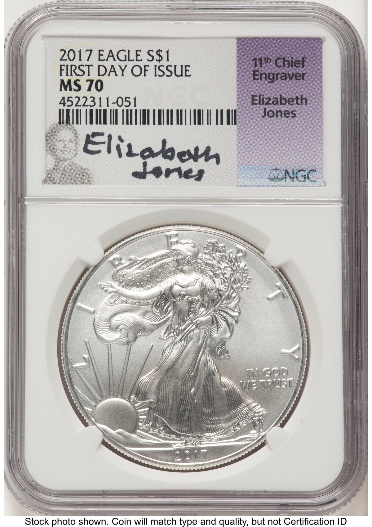 2017 Silver Eagle FDI Elizabeth Jones NGC MS70