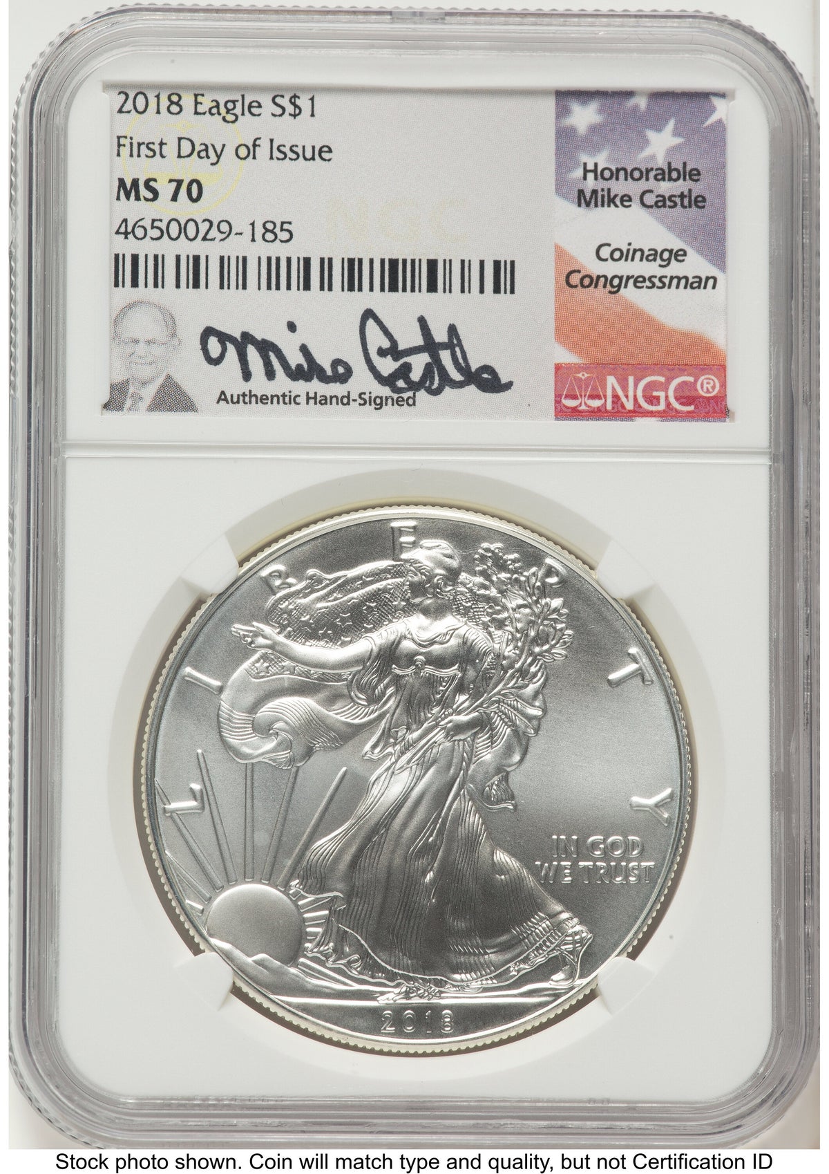 2018 Silver Eagle FDI Mike Castle NGC MS70