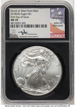 2018-(W) Silver Eagle FDI John NGC MS70 Mercanti
