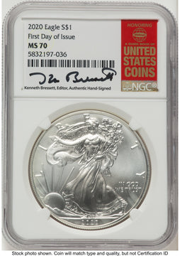 2020 Silver Eagle FDI Kenneth Bressett Red Book NGC MS70