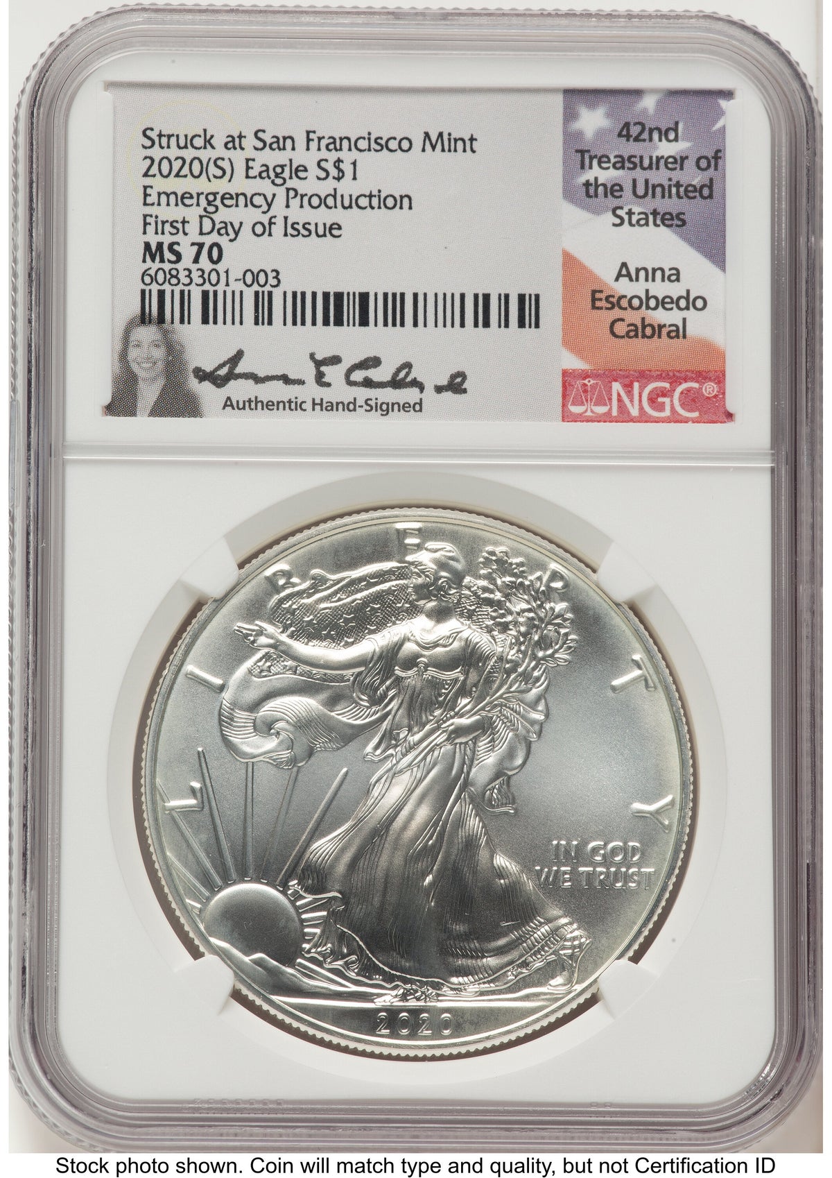 2020-(S) Silver Eagle Emergency Production FDI Anna Cabral NGC MS70