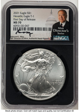 2021 Silver Eagle Type 1 FDR Mint Director's Series NGC MS70 Ed Moy