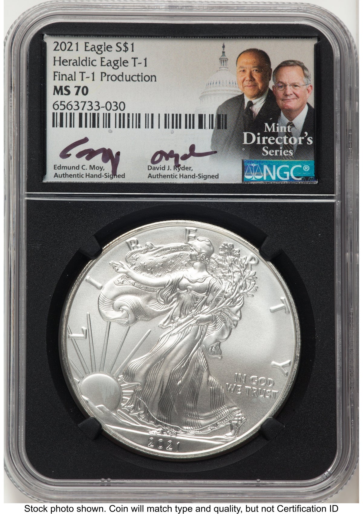 2021 Silver Eagle Type 1 /David J Ryder Mint Director's Series NGC MS70 Ed Moy