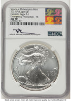 2021-(P) Silver Eagle Type 1 Emergency Production FR John Reagan Bust Art NGC MS70 Mercanti