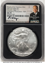 2021-(S) Silver Eagle Type 1 Emergency Production FDR Mint Director's Series NGC MS70 Ed Moy