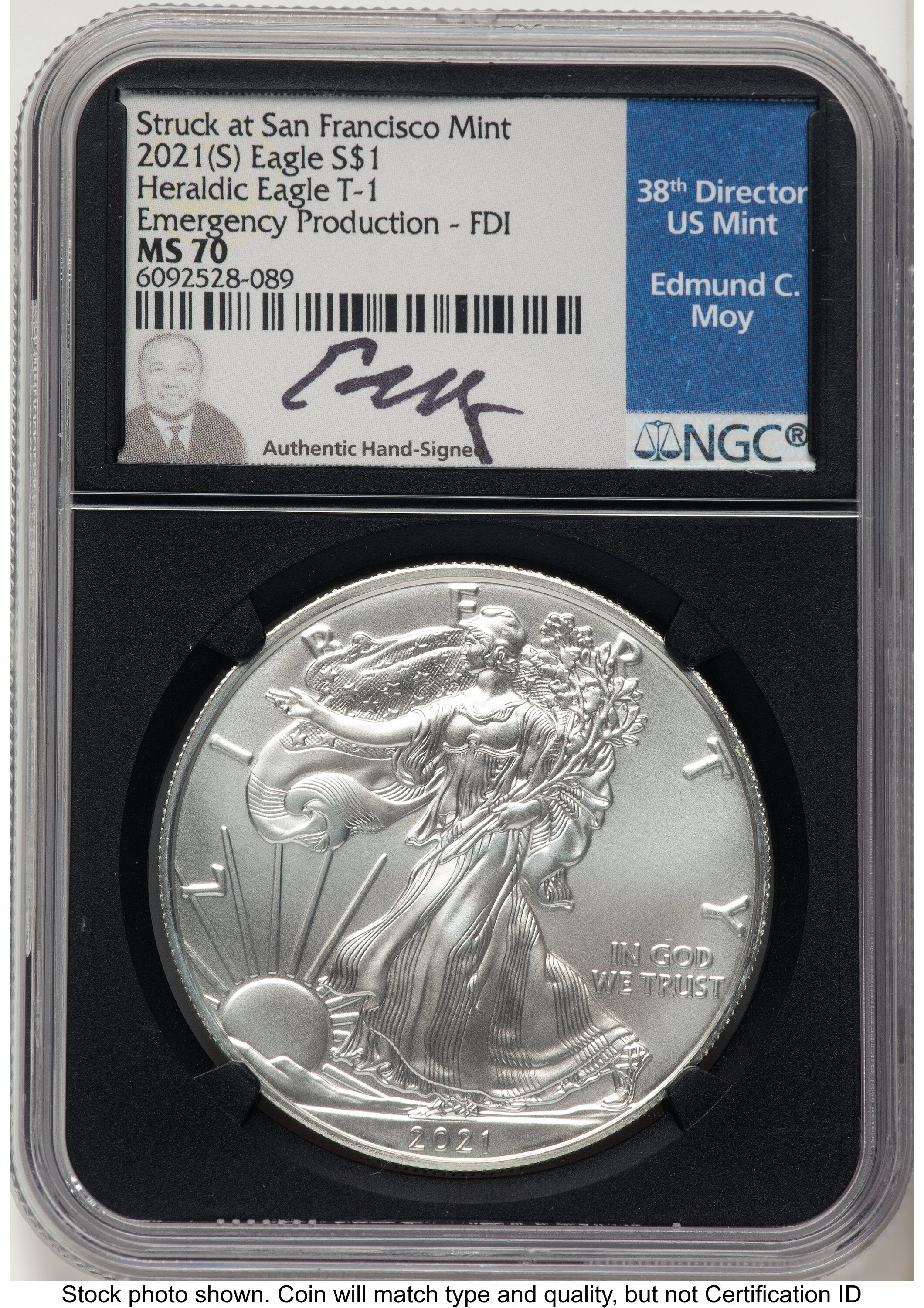 2021-(S) Silver Eagle Type 1 Emergency Production FDI NGC MS70 Ed Moy