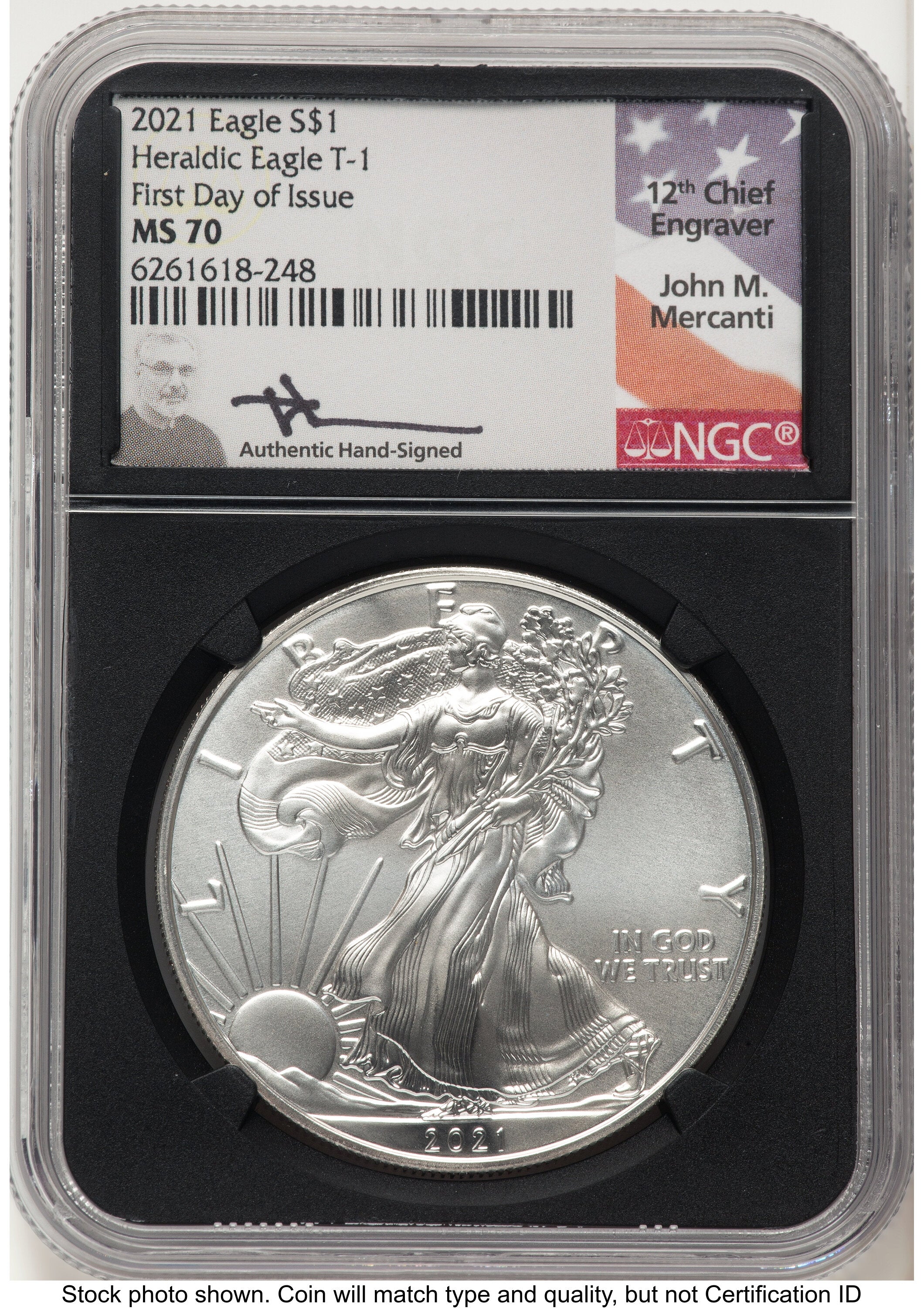 2021 Silver Eagle Type 1 FDI John NGC MS70 Mercanti
