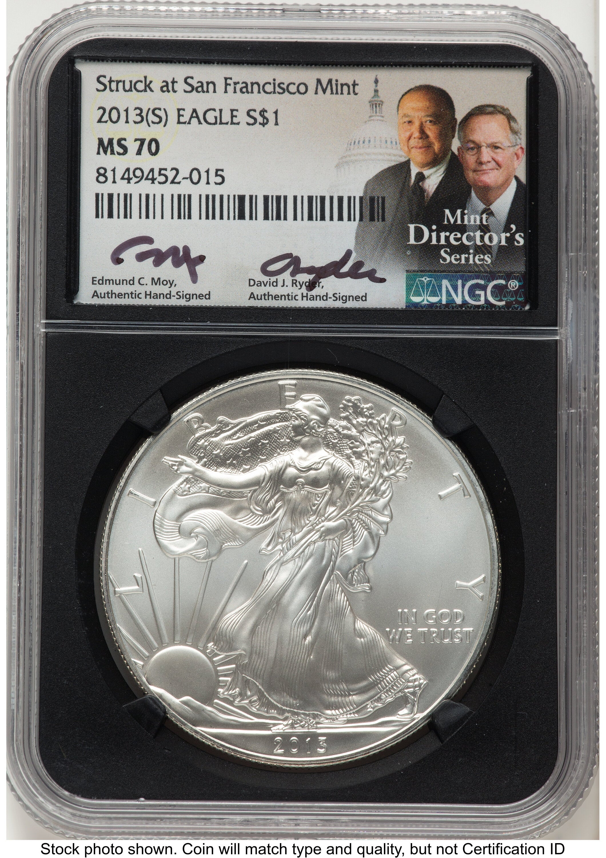 2013-(S) Silver Eagle /David J Ryder Mint Director's Series NGC MS70 Ed Moy