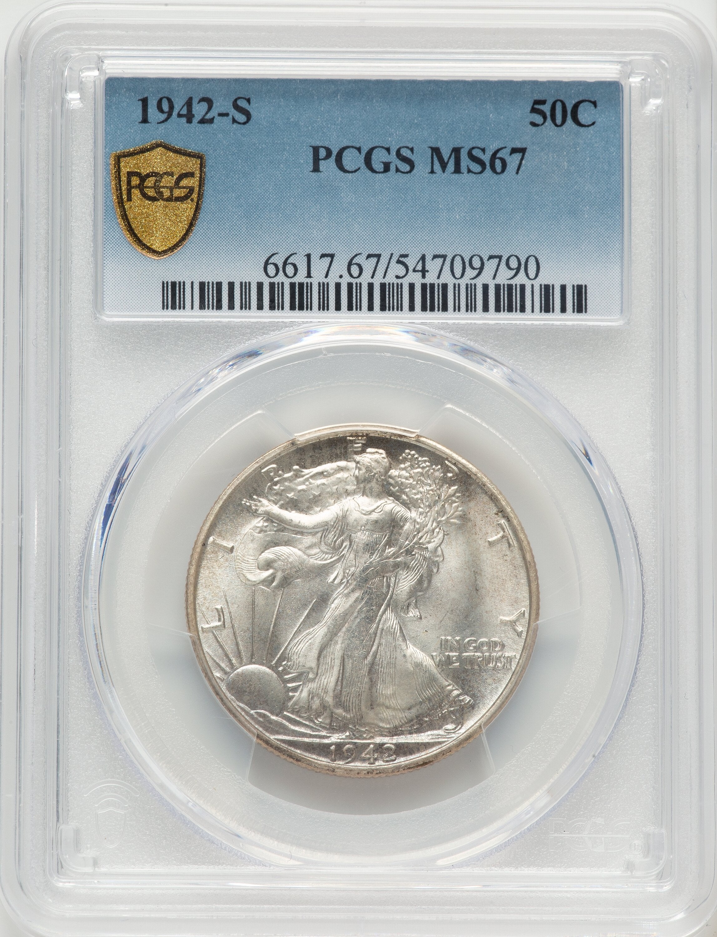 1942-S 50C Walking Liberty Half Dollar PCGS MS67