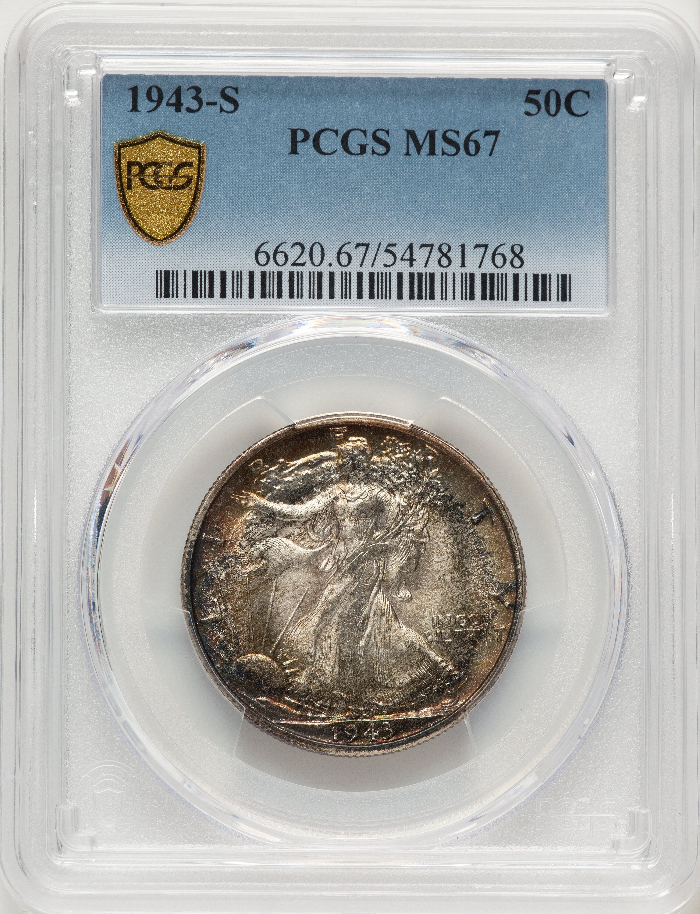 1943-S 50C Walking Liberty Half Dollar PCGS MS67
