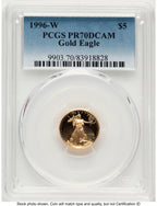 1996-W Proof Gold Eagle 1/10 oz Blue Gradient PCGS PR70