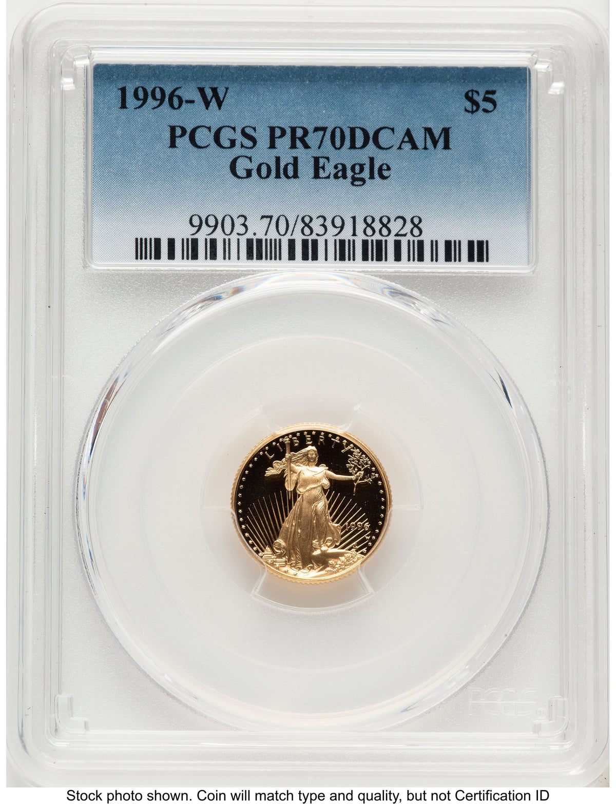 1996-W Proof Gold Eagle 1/10 oz Blue Gradient PCGS PR70