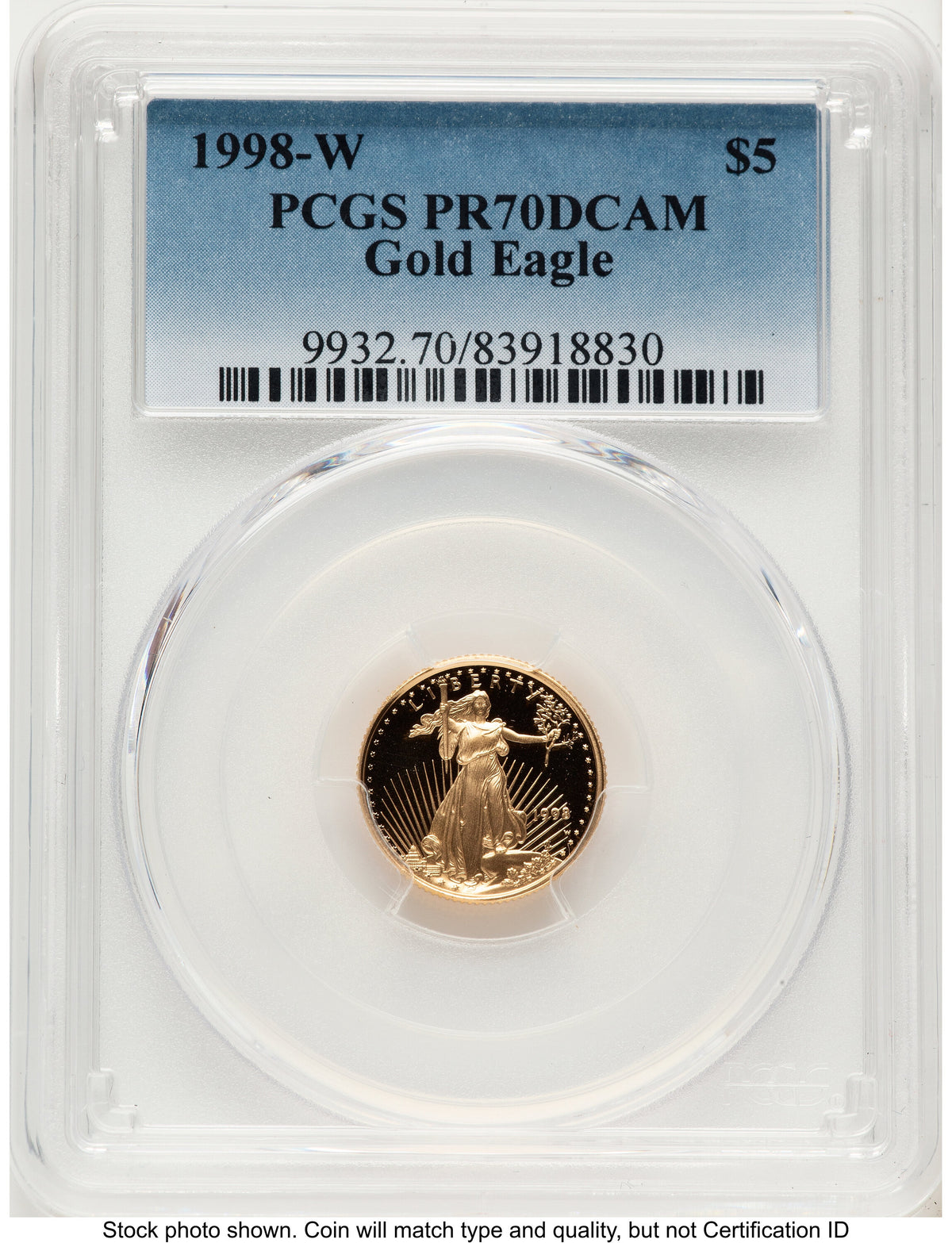 1998-W Proof Gold Eagle 1/10 oz Blue Gradient PCGS PR70