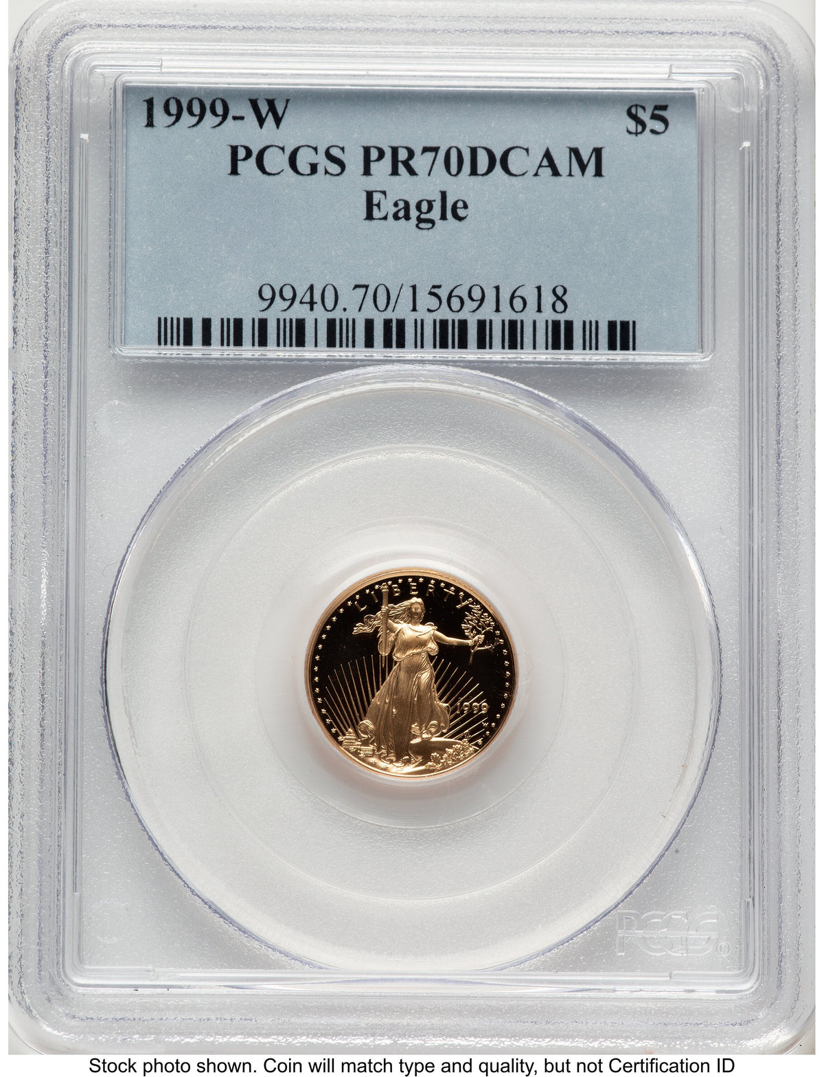 1999-W Proof Gold Eagle 1/10 oz Blue Label PCGS PR70