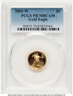 2001-W Proof Gold Eagle 1/10 oz Blue Gradient PCGS PR70