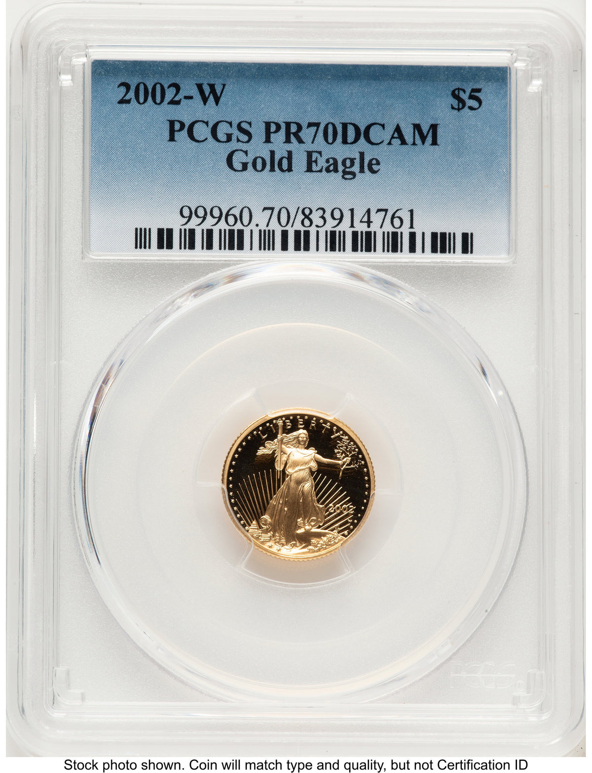 2002-W Proof Gold Eagle 1/10 oz Blue Gradient PCGS PR70